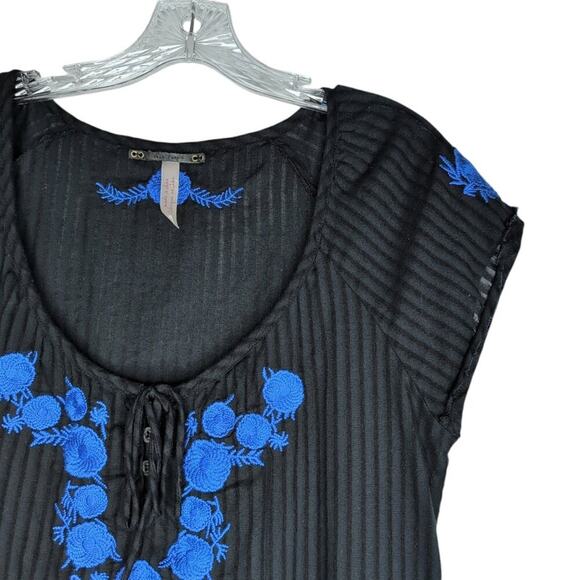 Free People black embroidered cotton tunic top/mini dress, size 10 - Picture 7 of 7